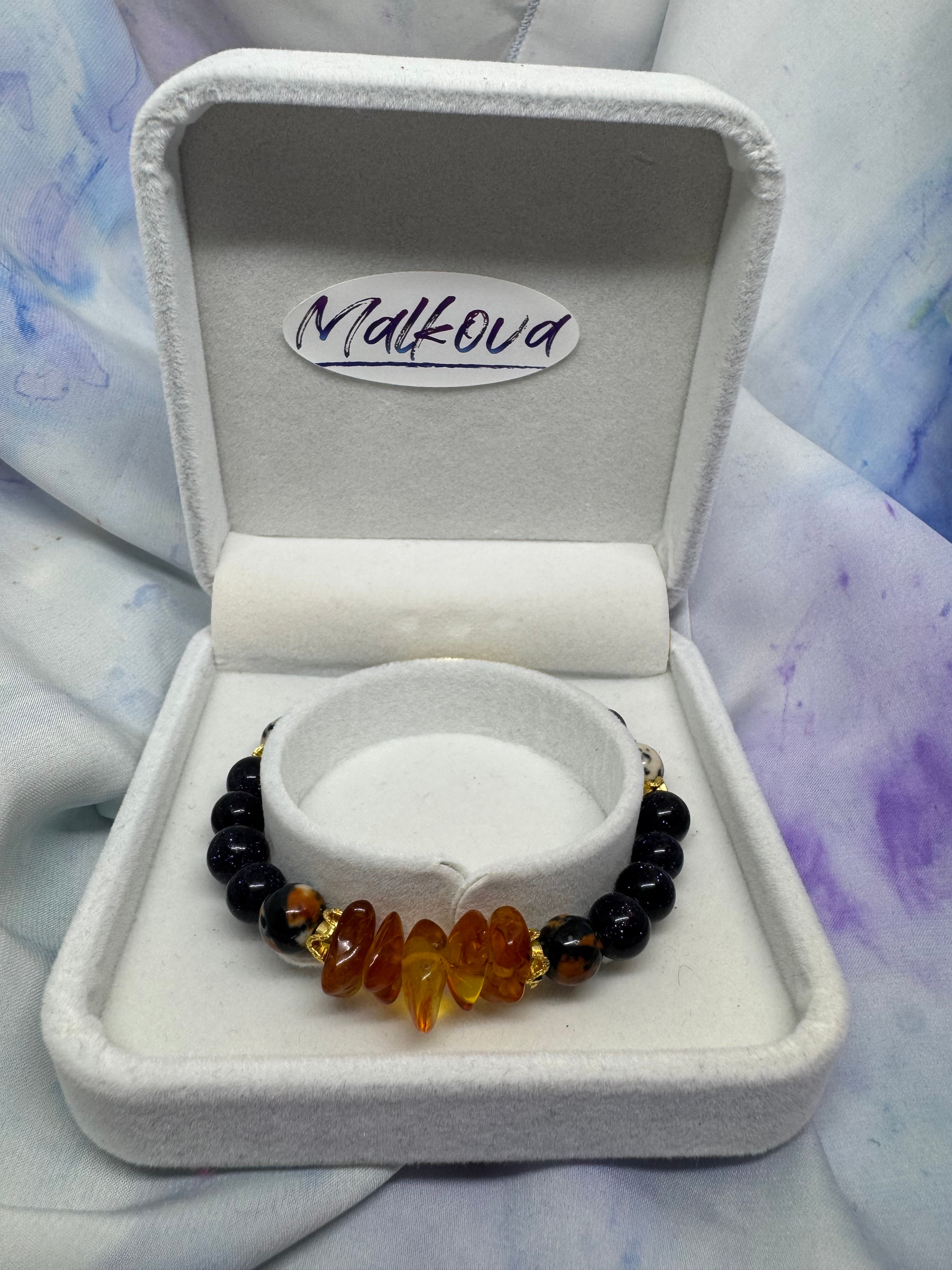 Malkova Amber, Agate & Blue Goldstone Intention Bracelet