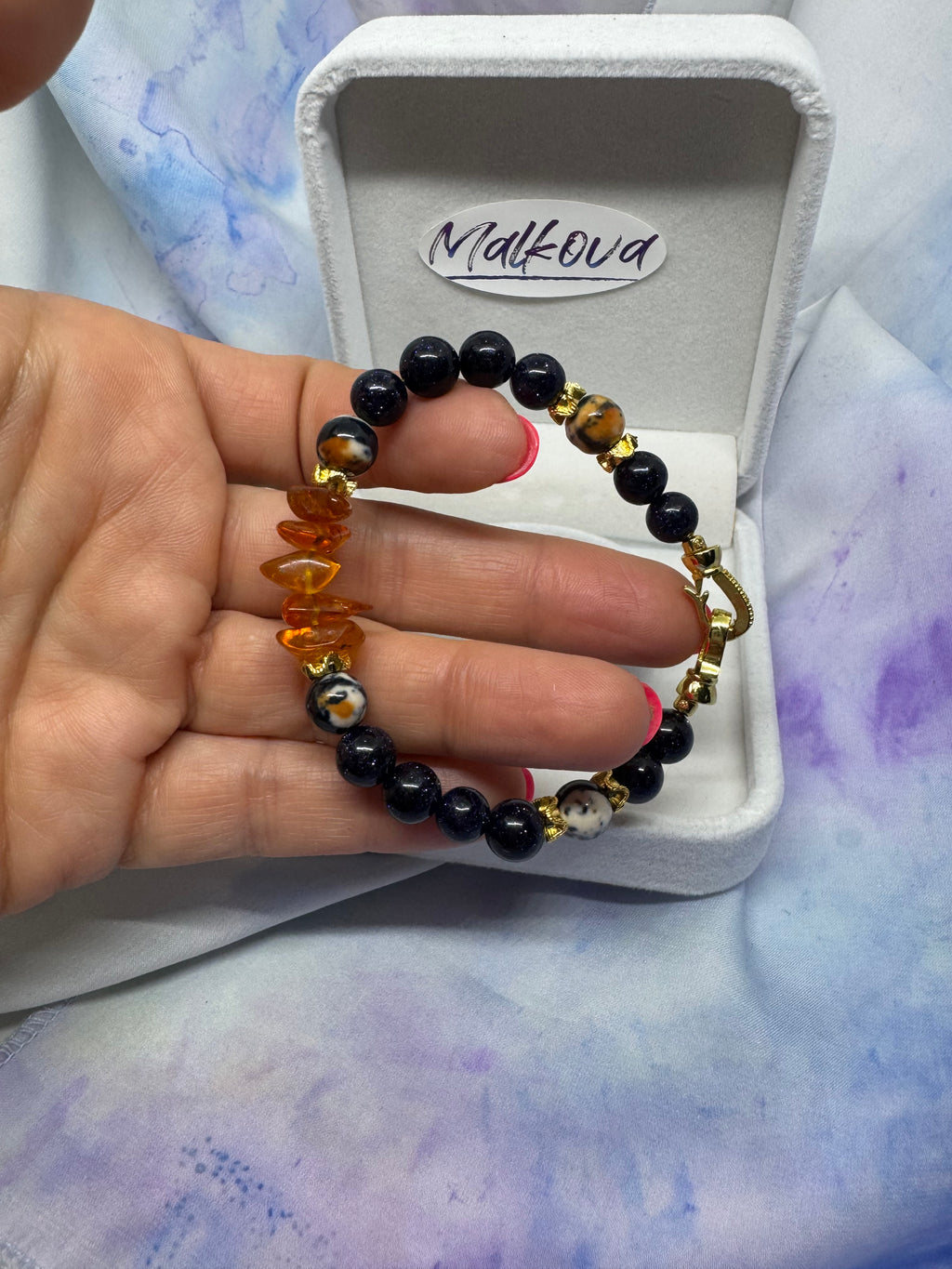 Malkova Amber, Agate & Blue Goldstone Intention Bracelet